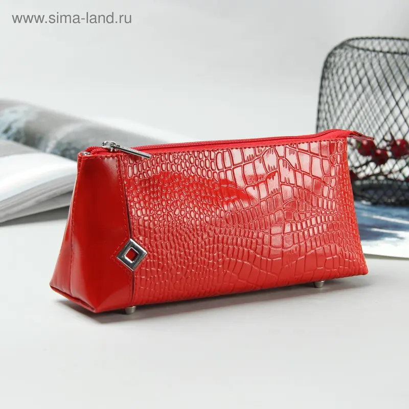 Косметичка простая на молнии, 1 отдел, цвет красный