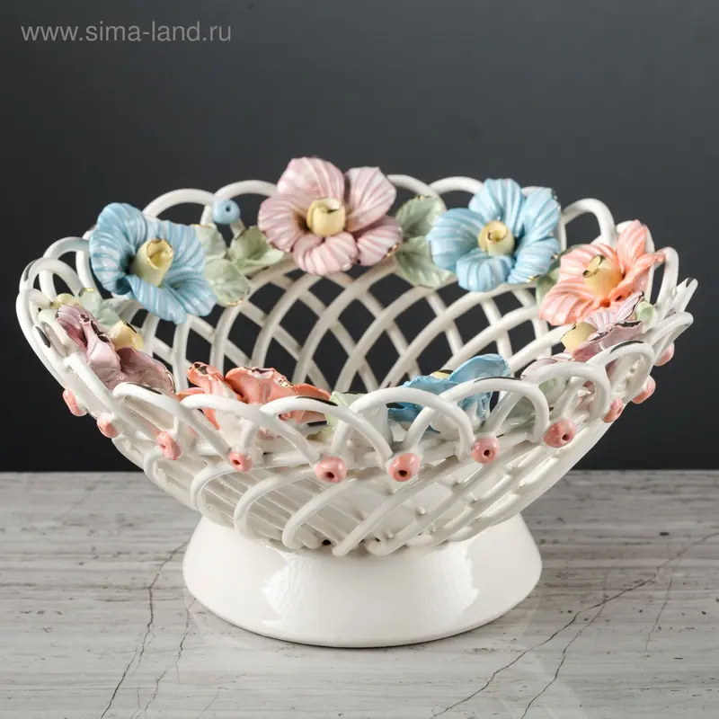 Конфетница "Полянка", плетение, цветная лепка, 10 см, микс