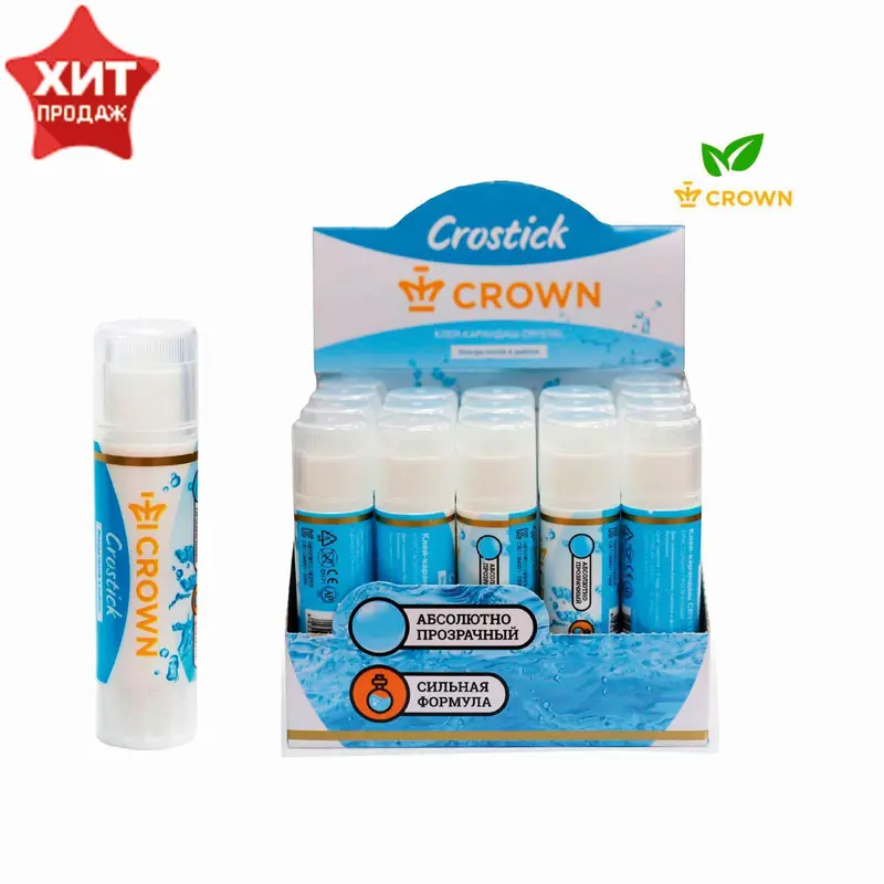 Клей-карандаш, Crown PVP, кристально-чистый, 8 г