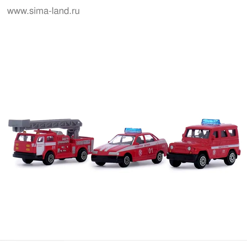 Набор металлических машин "Пожарный транспорт", 3 шт, масштаб 1:72