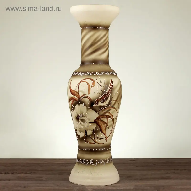 Ваза напольная "Алладин" жемчуг, синица