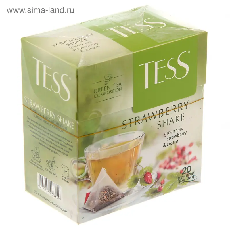 Чай Tess пирамидки Strawberry Shake, green tea, 20п*1,8 гр