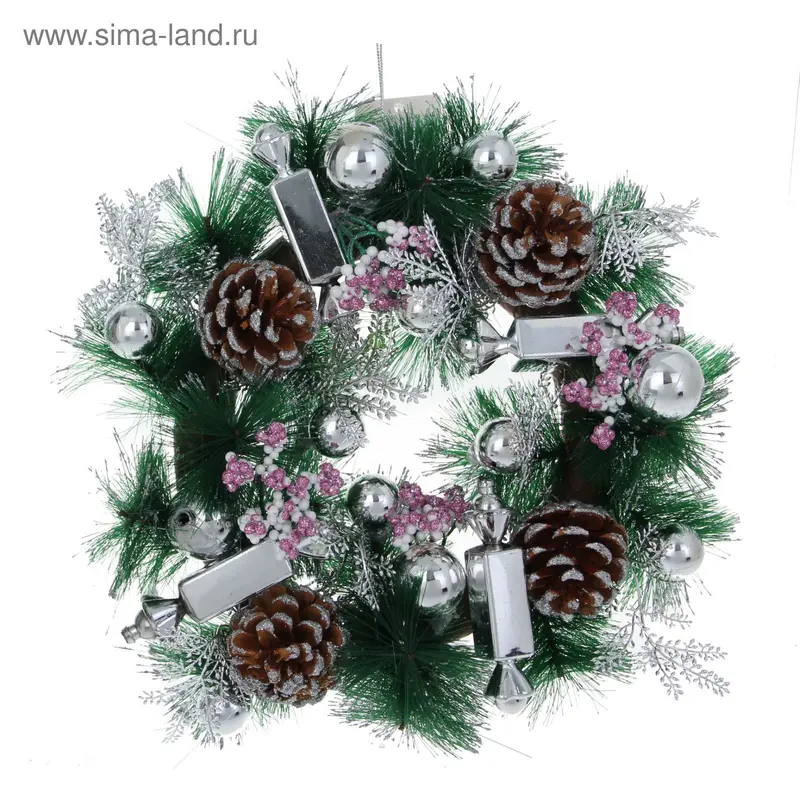 Венок новогодний d-23 см "Конфетки и шишки"