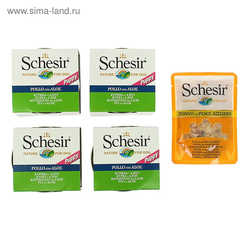 Акция 4+1! Консервы для щенков Schesir цыпленок/алоэ, 150 г