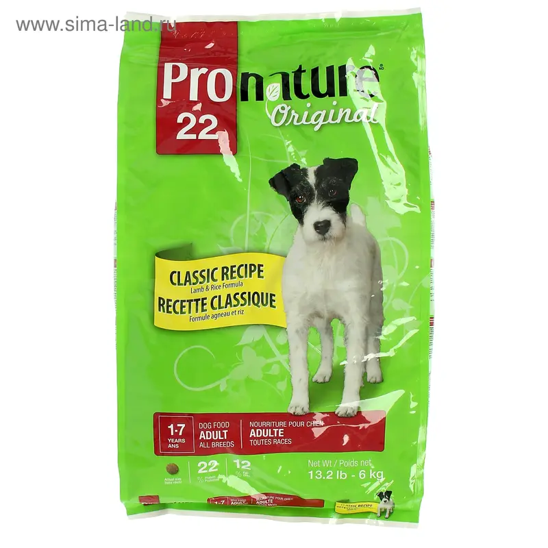 Корм Pronature 22 для собак ягненок/рис, 6 кг