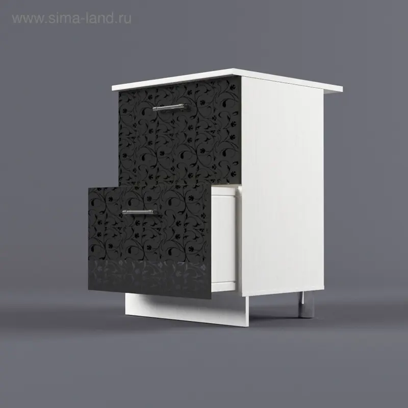 Шкаф напольный 850*600*600 2 ящика Черные цветы