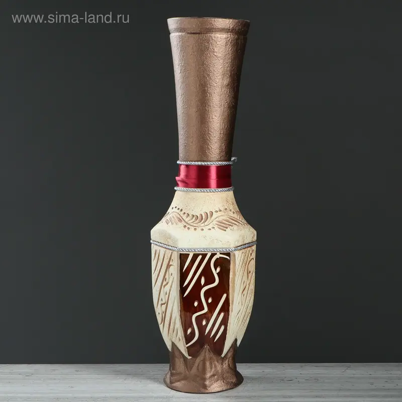 Ваза напольная "Нирвана" ангоб, бордо, лента, керамика