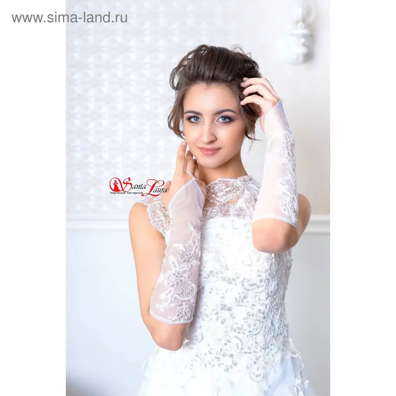 Перчатки из фатина «Кружево» с пайетками, белые, размер 40 — 42