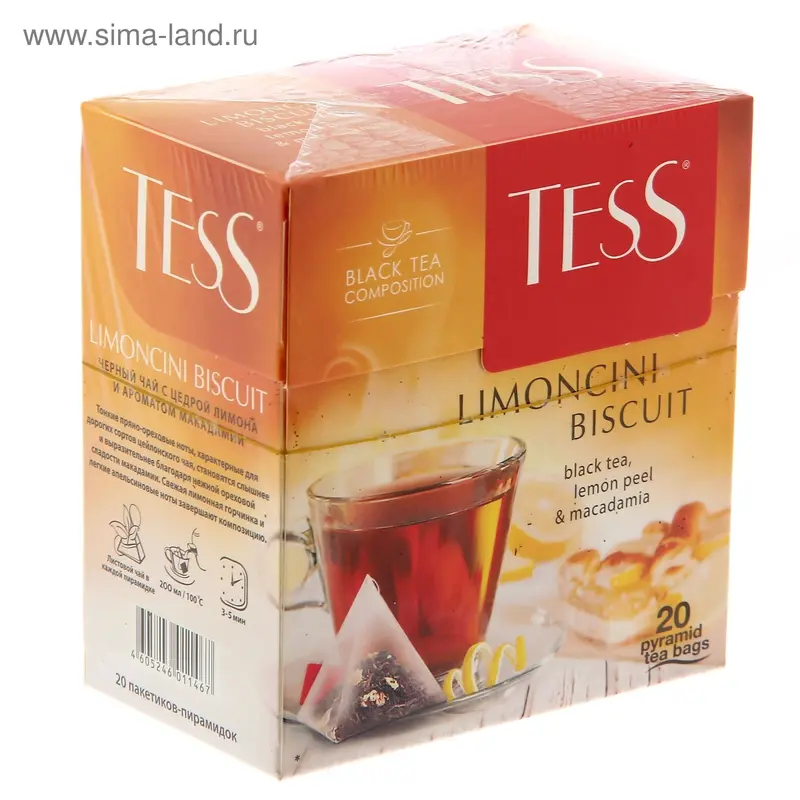 Чай Tess пирамидки Limoncini Biscuit, black tea, 20п*1,8 гр