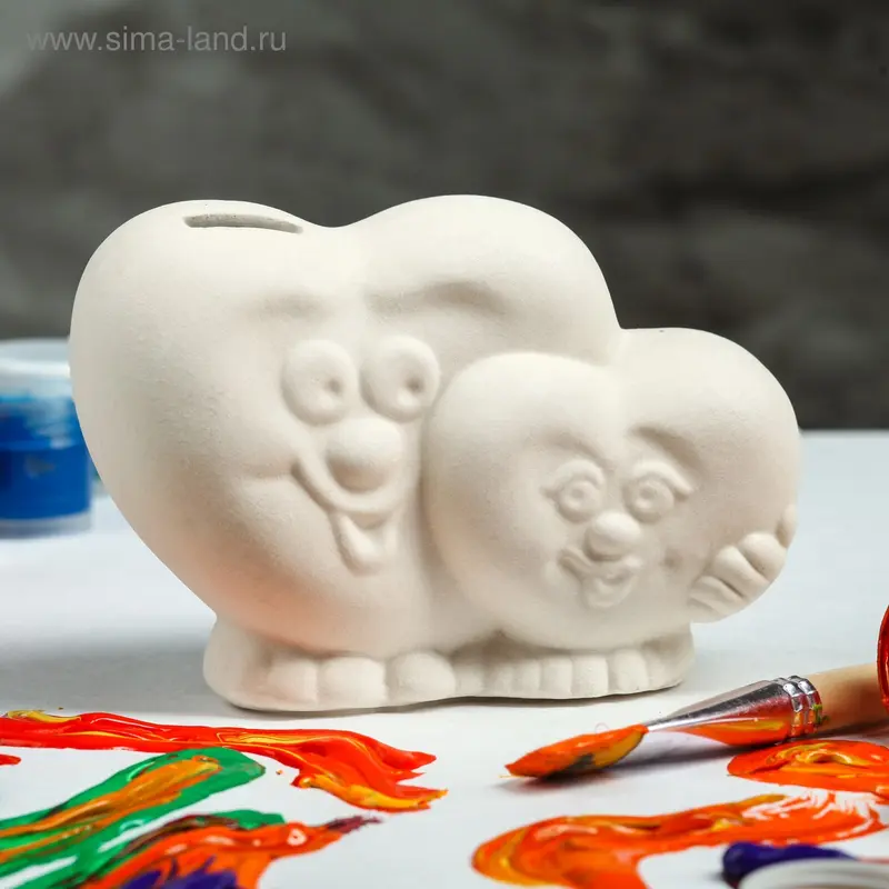 Копилка -раскраска "Сердце двойное", под роспись, 10 см