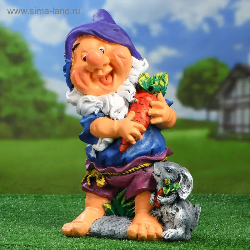 Садовая фигура "Гном с зайцем", 47 см, микс