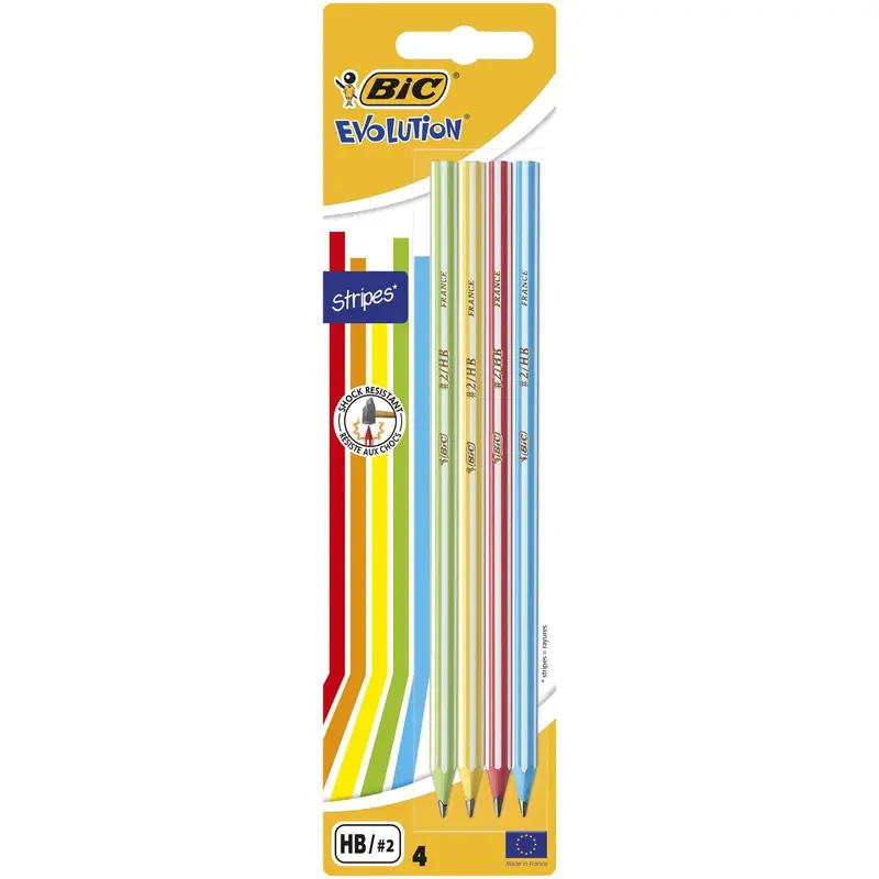 Набор карандашей чернографитных 4 штуки BIC "Evolution Stripes", HB, корпус с полосками