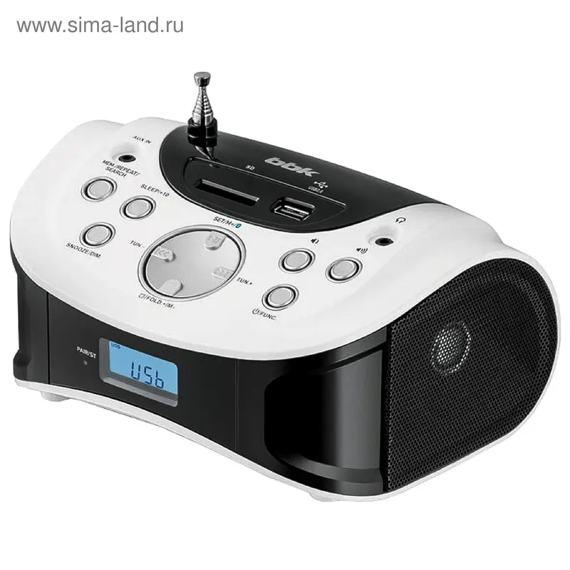 Аудиомагнитола BBK BS 01, черный/ белый