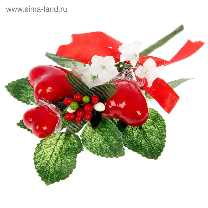 Декоративный букетик "С красными сердечками" H31-7230