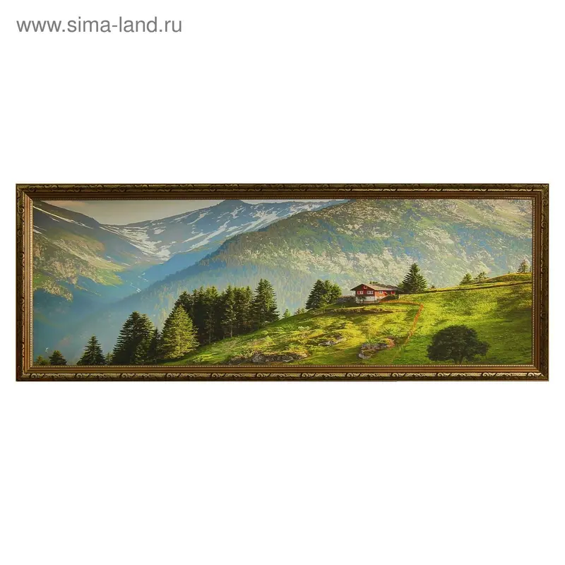 Картина "Домик в горах" 47*127 см рамка микс