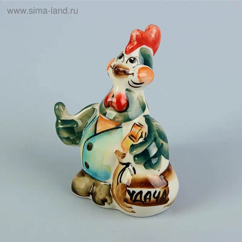 Сувенир "Петушок с мешком" гжель,цвет