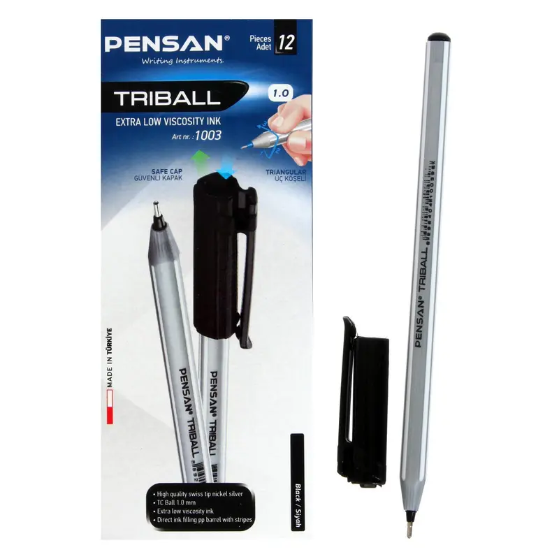Ручка шариковая Pensan Triball, узел-игла 1.0 мм, чернила чёрные