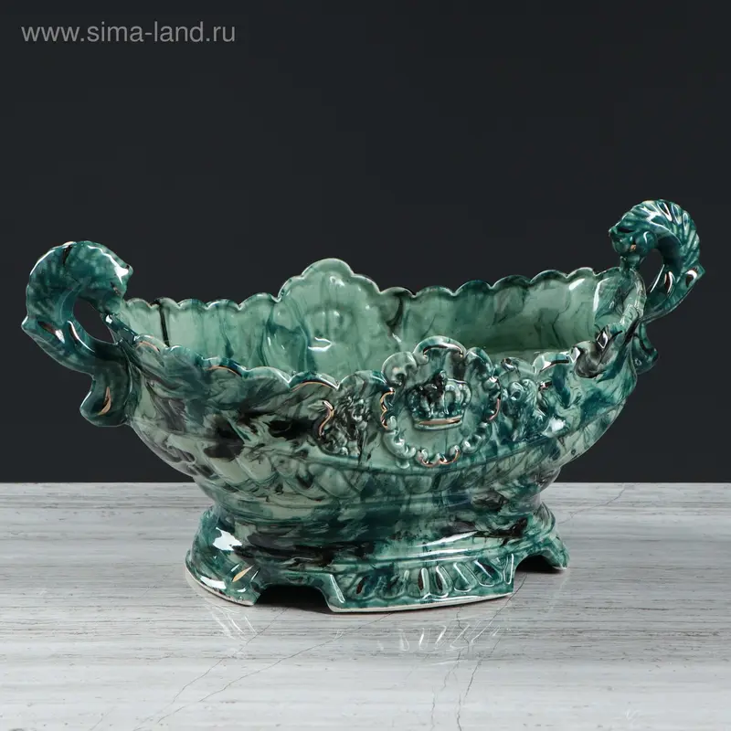 Конфетница "Ладья", под малахит, 18 см