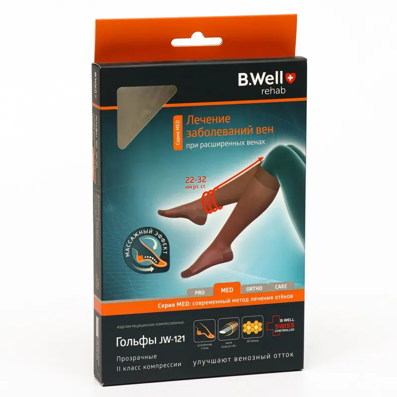 Гольфы компрессионные прозрачные B.Well, JW-121, класс 2, размер 2, цвет Natural