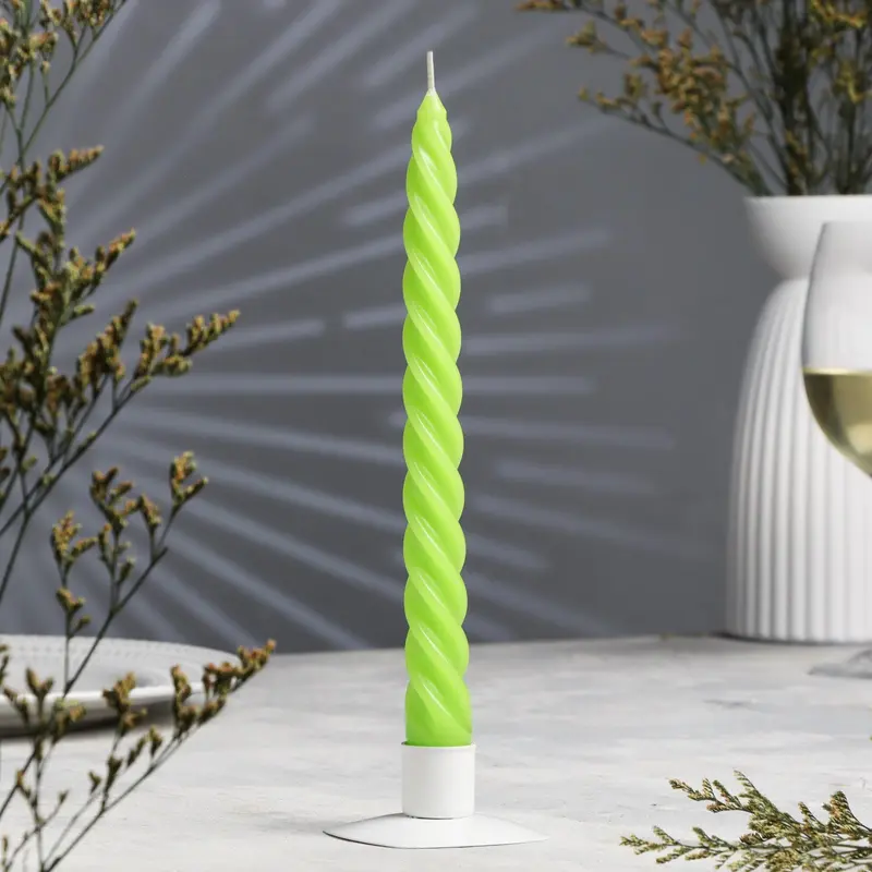Свеча витая, 2.3×24.5 см, 5 ч, 50 г, зелёная