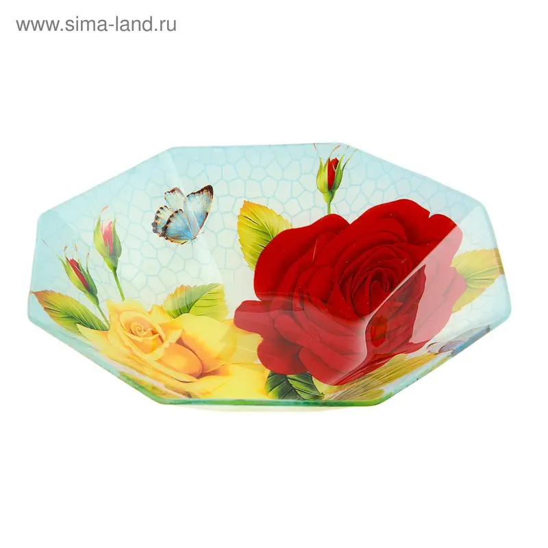 Салатник Доляна «Розы на голубом», 1,3 л, 25×25×6 см