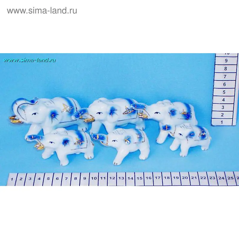 нэцкэ фарфор 3168 слоны н-р 6шт (голуб) (бокс 60шт)