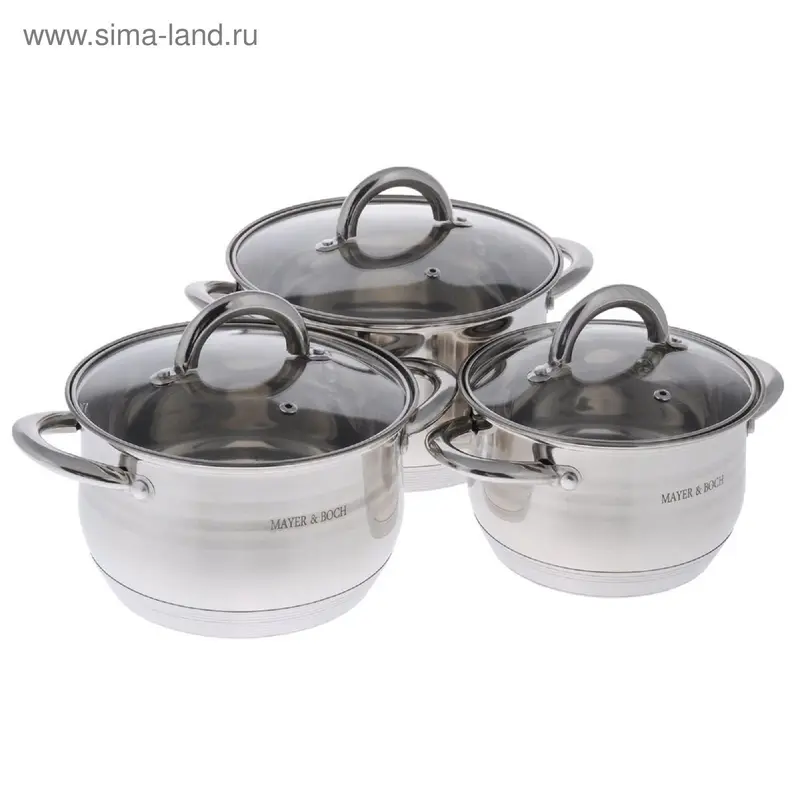 Набор кастрюль с крышками, 3 предмета: 2,8 л, 3,8 л, 6,3 л