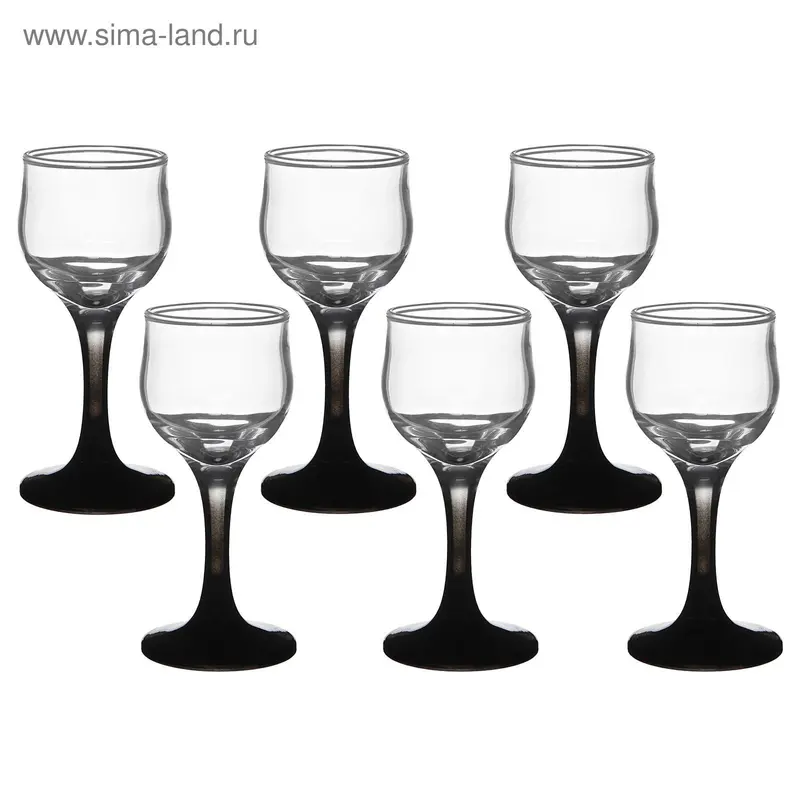 Набор рюмок для водки/ликёра 60 мл "Чёрный", 6 шт