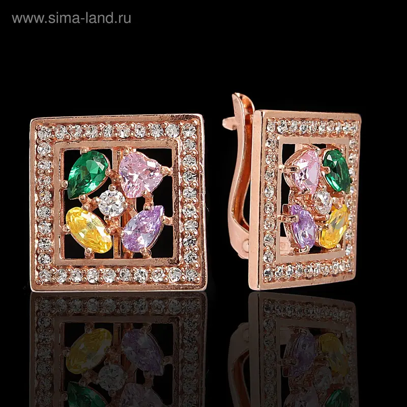 Серьги «Каменная шкатулка» квадрат, позолота