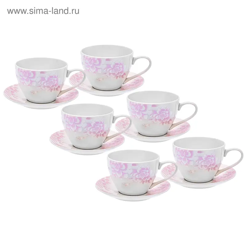 Чайный набор Peonies, 12 предметов, чашка 315 мл, блюдце 14,5 см