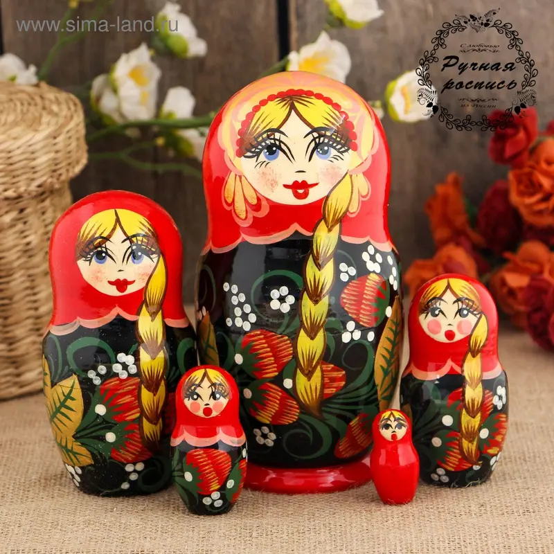 Матрёшка «Клубника», красный платок, 5 кукольная, 17 см