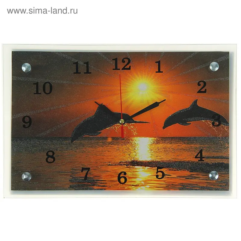 Часы настенные, серия: Море, "Дельфины на закате", 20х30 см, микс