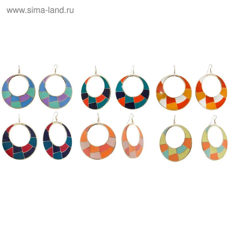 Серьги с эмалью «Круг» невесомость, мозаика, цвет МИКС