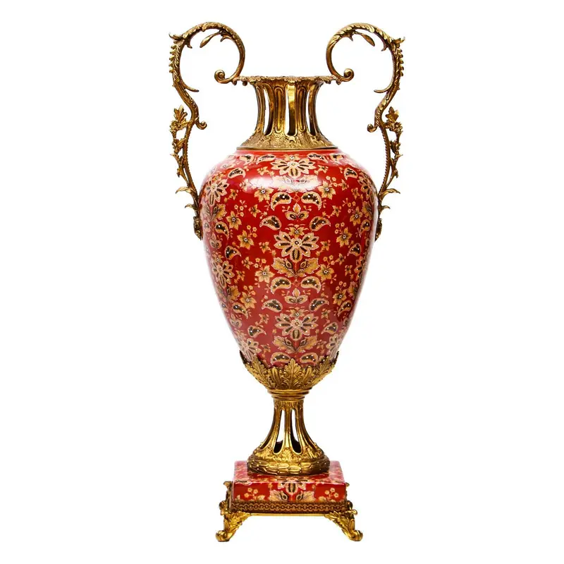 Ваза с росписью "Цветы", красная, 22 × 33 × 79 см