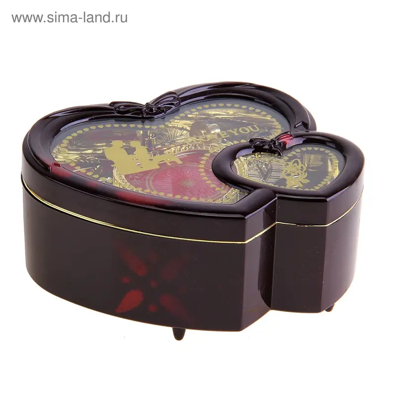 Шкатулка музыкальная "2 сердца с рисунком" механическая 14х11,5х6,5 см