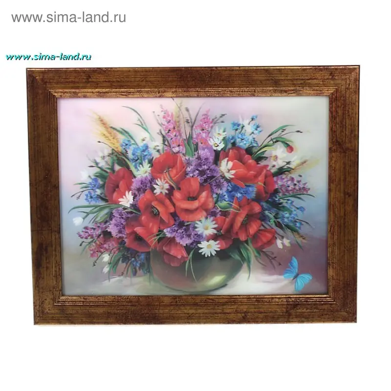 картина объемная 20*25 см крап рама маковый букет