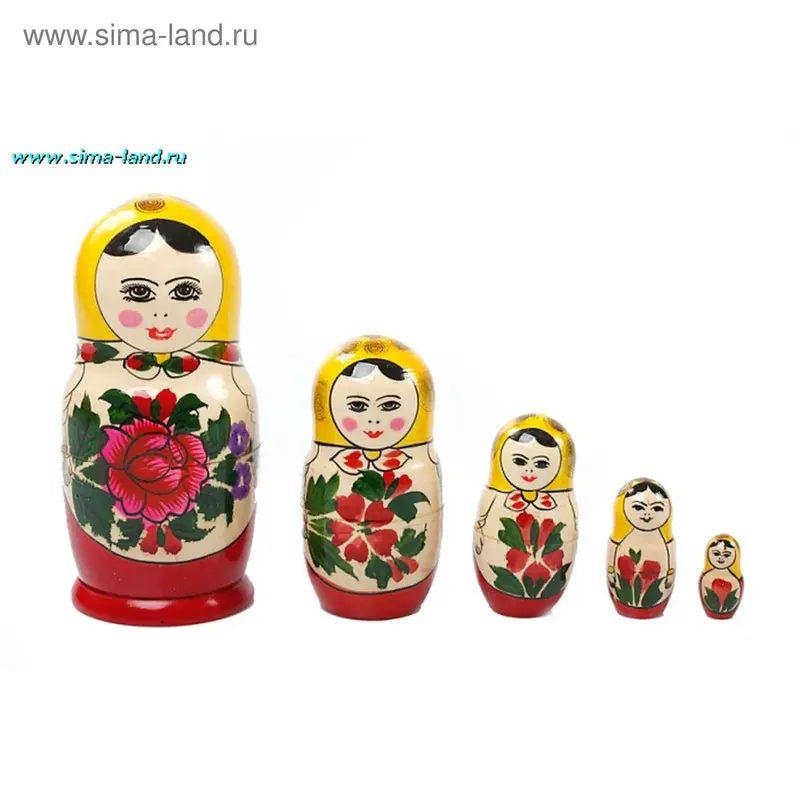 Матрешка из 5 кукол, традиционная "Желтый платок"