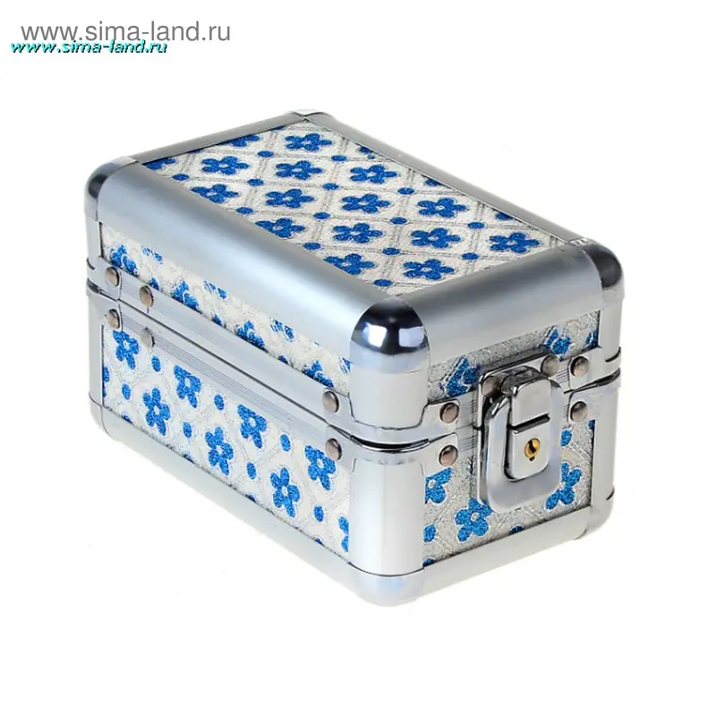 шкатулка кожзам голубые цветочки 15*9*9 см