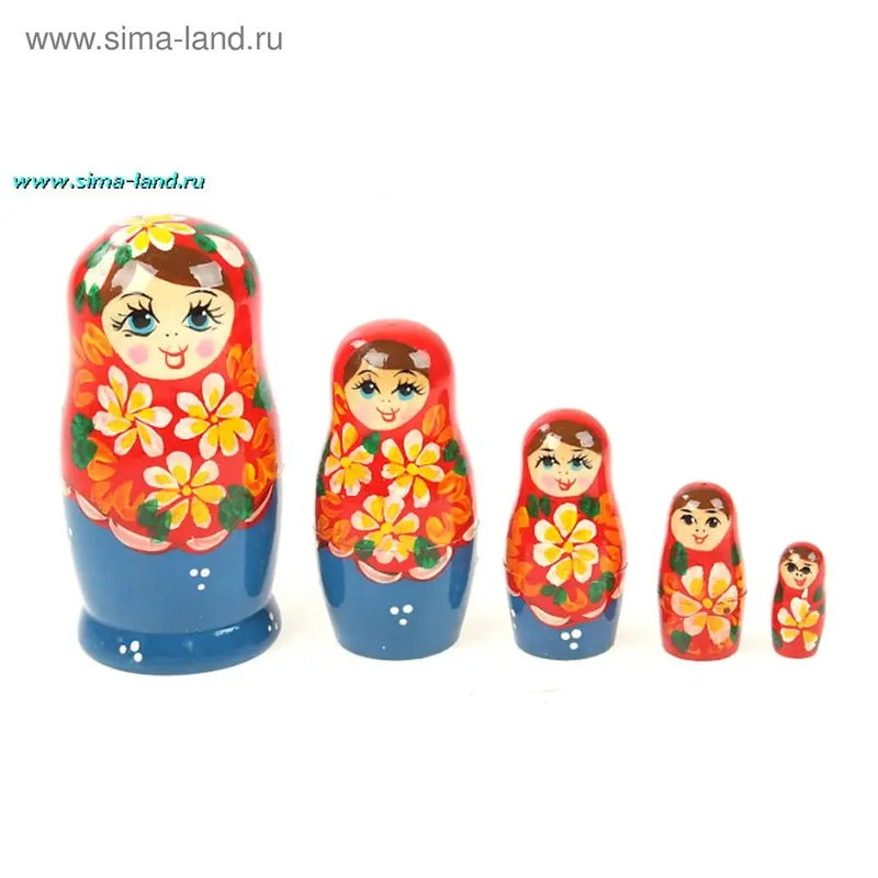 Матрешка 5 кукол в красном платке