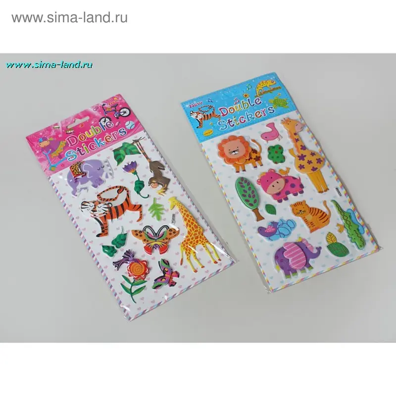 наклейка пластик блескучка объемные элементы мультяшные животные 2 вида