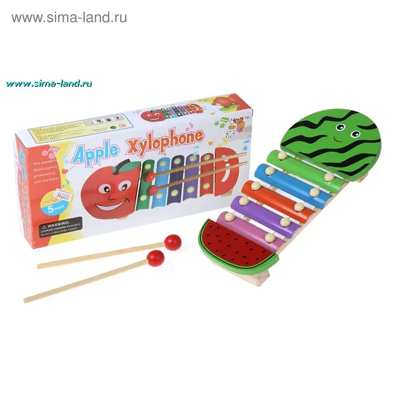Игрушка музыкальная - металлофон (5 тонов) "Арбуз", в коробке