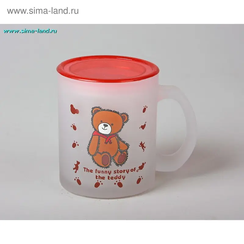 Кружка стеклянная с крышкой "Мишка сидит"