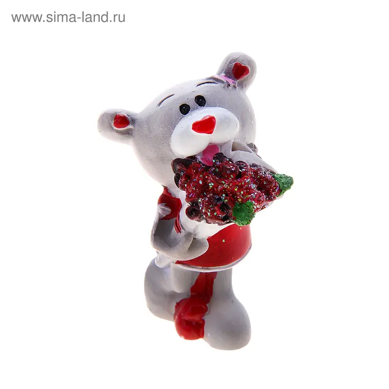Сувенир "Мишка-ушастик с розами" 3×4,5×5 см