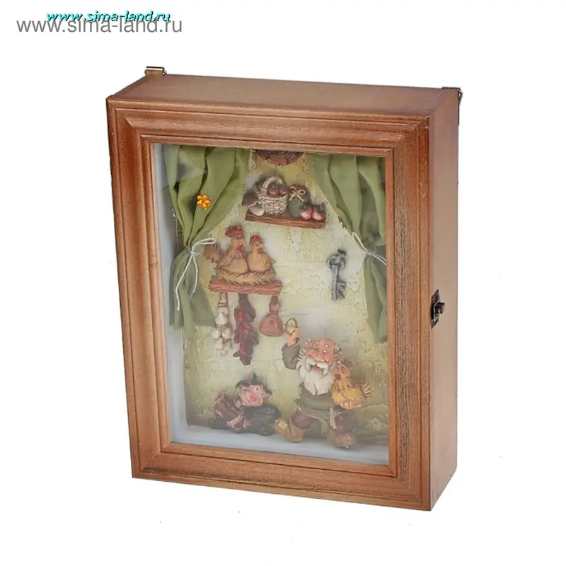 ключница дерево домовичок с курочкой 20*25*7