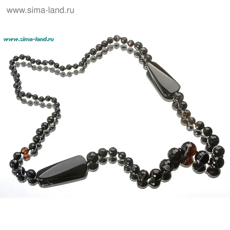 Бусы декор капля «Агат чёрный», 90см