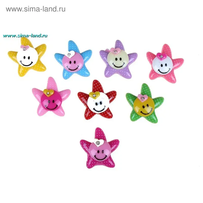магнит пластик звёздочка смайлик мини 3,5*3,5 см
