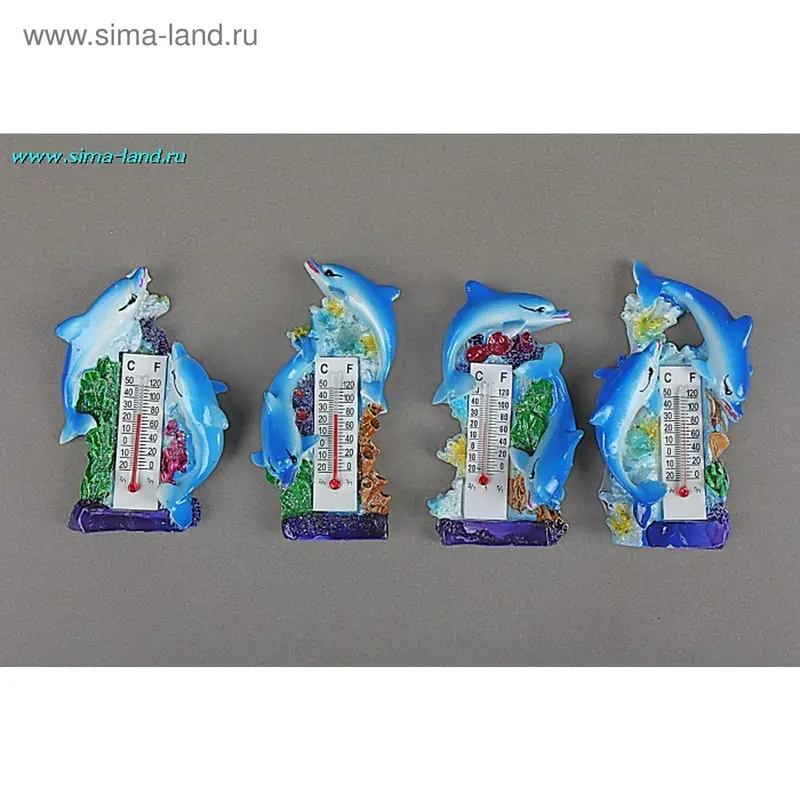 магнит полистоун 2 дельфина с термометром 7,6*5,2 см