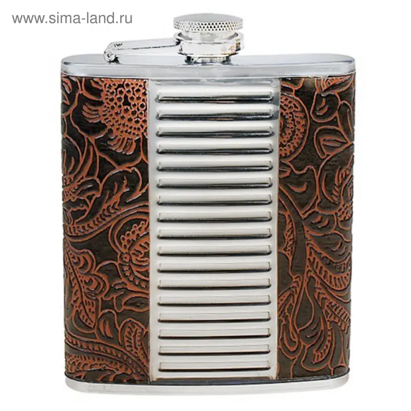 Фляжка 7 oz "Коричневые цветы", ребро посередине