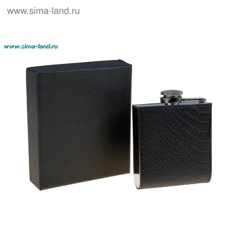 Фляжка 150 мл, в виде книги, металл, кожзам, чёрная анаконда