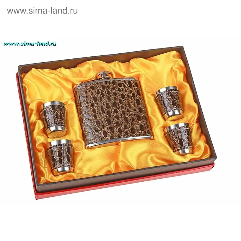 Набор 5 в 1 (фляжка 6oz, 4 рюмки), под коричневого крокодила